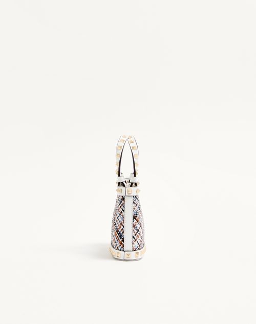 Valentino Garavani - Valentino Garavani Rockstud Mini Shopping Bag In Woven Fabric. - White/multicolor - Woman - Totes